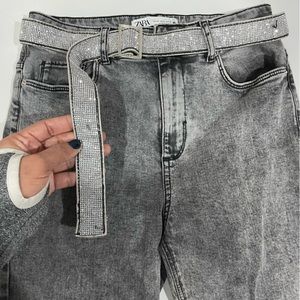 Zara grey washed ankle length jeans with rhinestone belt included